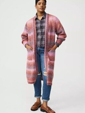 Torrid Ombre Duster Cardigan NWT Size 5 Plus Pink Knit Long Sweater Wool Blend